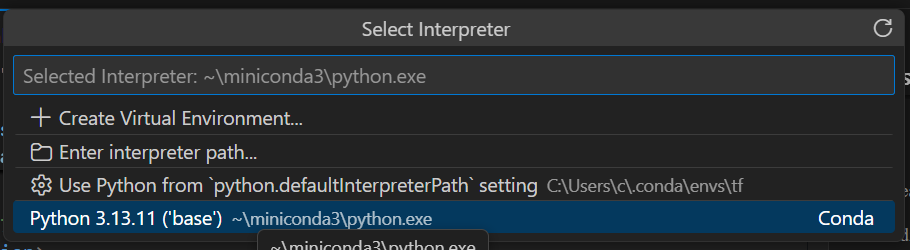 인터프리터 선택 완료 화면